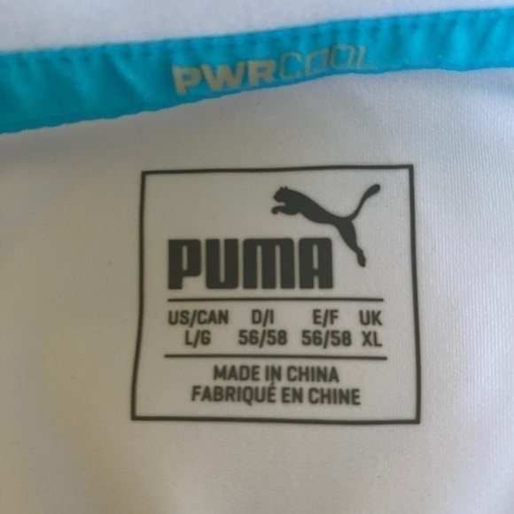 Puma Polo  Golf Shirt Dry Cell White with Blue Stripes Mens Lg - Picture 4 of 13